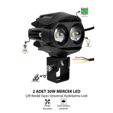 Motosiklet Sis Farı 30W Çift Mercekli Beyaz-Sarı LED 2 ADET Metal Gövde Alüminyum Montaj Braketli