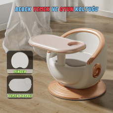 Mama ve Yemek Sandalyesi 1-8 Yaş Uyumlu Minderli Devrilmez Çocuk Oyun Koltuğu Gold
