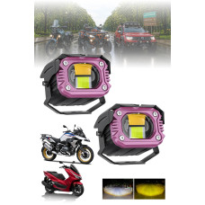 Motosiklet Çakar Modlu Lazer Led Sis Farı Çift Renk Beyaz Sarı Ultra Güçlü Sis Farı 2 Adet