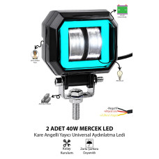 2 Adet Kare Angelli Mercekli Motosiklet Sis Lambası Açık Mavi