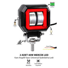 2 Adet Kare Angelli Mercekli Motosiklet Sis Lambası Kırmızı