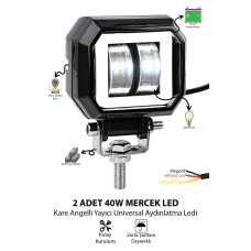 2 Adet Kare Angelli Mercekli Motosiklet Sis Lambası Beyaz