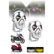 LED Motosiklet Aydınlatma Sis Lambası Skull Tasarımlı 3 Modlu 12V-24V Yüksek Performanslı Far 2 Adet