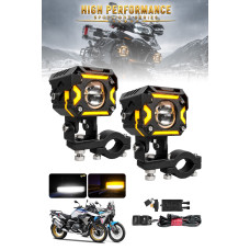 Ultra Parlak LED Motosiklet ve Off Road Sis Farı Çakarlı 4 Modlu Yüksek Performans Metal 12V-24V Led