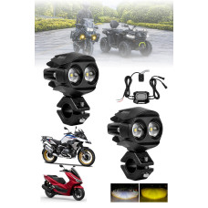 Motosiklet LED Sis Farı Seti Çift Renk Tüm Montaj Aparatları ve Kablo Set ile Kolay Montaj