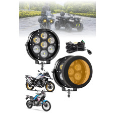 Motosiklet Profesyonel Led Sis Farı Kiti Renk Kapaklı 100w Modlu Beyaz + Kapak İle  Sarı Sis Farı