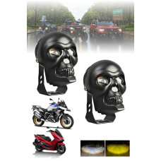 LED Motosiklet Aydınlatma Sis Lambası Skull Tasarımlı 3 Modlu 12V-24V Yüksek Performanslı Far 2 Adet