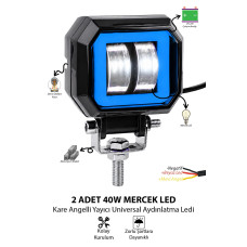 2 Adet Kare Angelli Mercekli Motosiklet Sis Lambası Mavi
