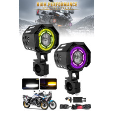 LED DRL Motosiklet Sis Farı Çakarlı Off Road 4 Mod Delici Yüksek Performans Metal Far Seti