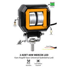 2 Adet Kare Angelli Mercekli Motosiklet Sis Lambası Turuncu