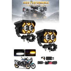 LED DRL Motosiklet Sis Farı Çakarlı Off Road 4 Mod Delici Yüksek Performans Metal Far Seti