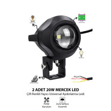 Motosiklet Sis Lambası 2 ADET Mercekli Çift Renkli Beyaz ve Sarı 12V-24V Döküm Gövde 20 W