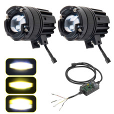 Motosiklet Arazi Aracı Sis Farı Seti  Beyaz Sarı Projektör 12-24V  3 Mod Fan Soğutmalı Metal Kasa