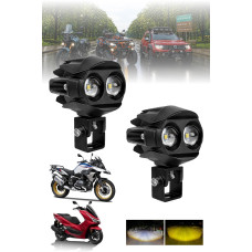 Motosiklet Çift Göz Led Lazer Sis Farı 2 ADET Delici Beyaz Sarı Çift Renk 12-80 Volt