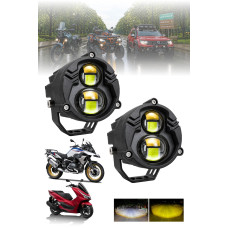 Motosiklet LED Sis Farı 2 ADET Metal Kasa Yüksek Güçlü Delici Spot Beyaz Sarı Çift Renk