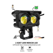 Motosiklet Led Sis Farı 2 ADET Çift Renk Beyaz-Sarı Işık 12V-24V Metal Gövde 20W Güçlü Işık Güvenli Sürüş İçin Led Lamba