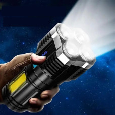 Ultra Parlak El Feneri Usb Şarj 4 Led+Yan Cob Led Taktik El Feneri