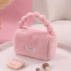 Peluş Makyaj Kozmetik Bakım Malzemesi Çantası ve Kürklü Seyahat Organizer Çanta