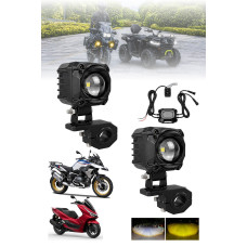 Motosiklet LED Sis Farı Seti Çift Renk Tüm Montaj Aparatları ve Kablo Set ile Kolay Montaj 12-24v